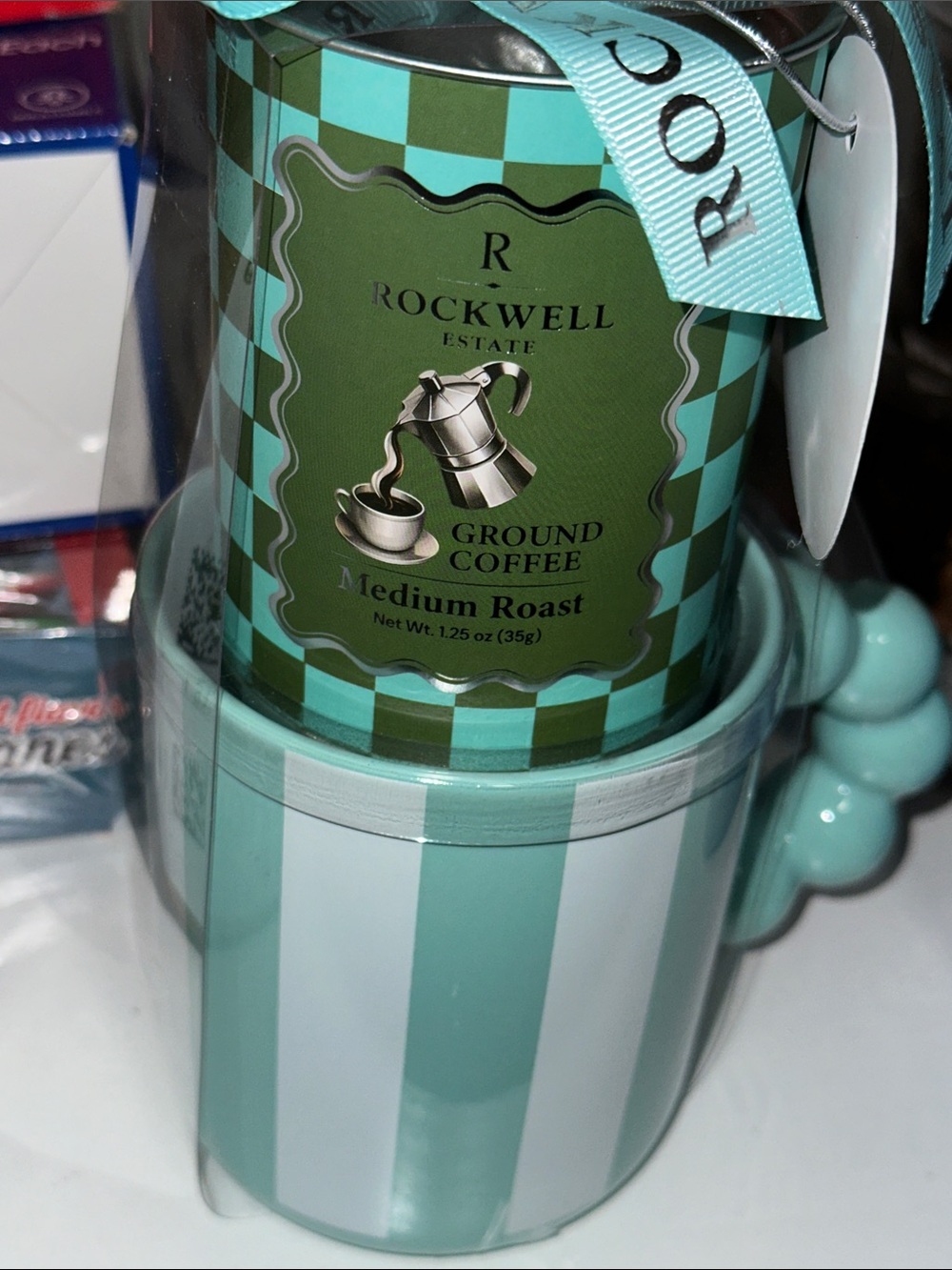 Rockwell roast ground coffee and mug